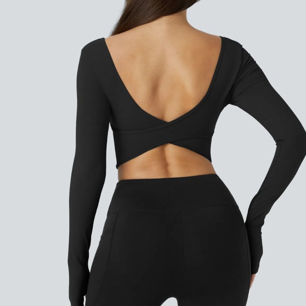Halara Criss Cross Top, Long Sleeve with Thumb Holes NWT ( L )